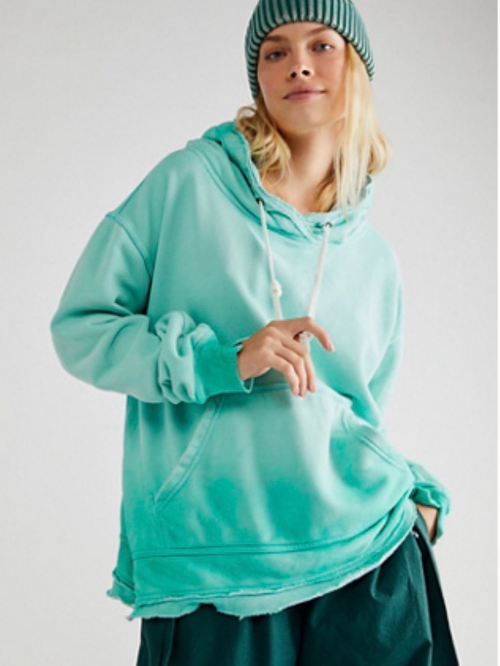 We The Free Free People Zuma Hooded Sweatshirt Marine Green XS